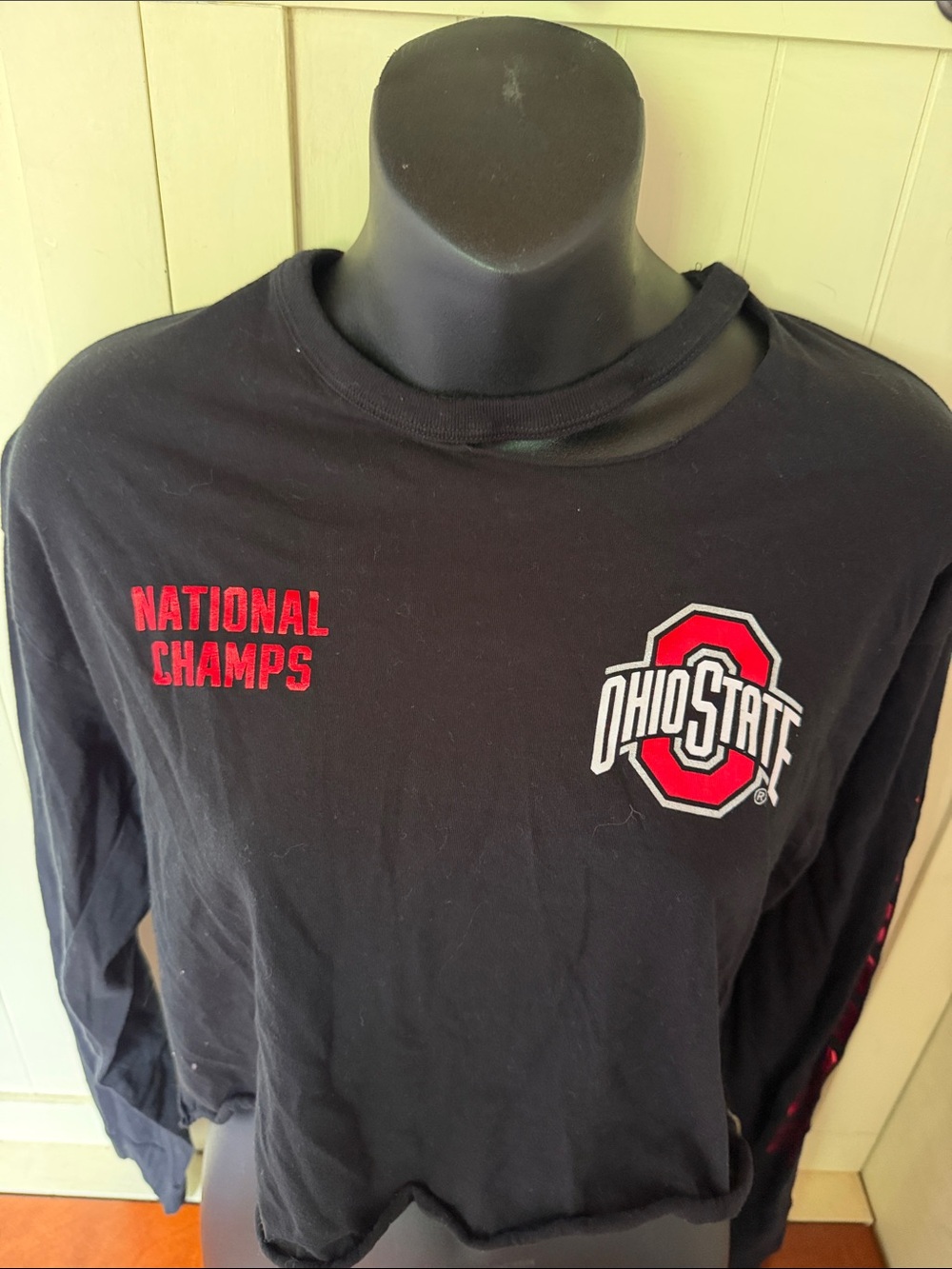 PINK Victoria's Secret Black Long-Sleeve Ohio State Tee with Red Logo